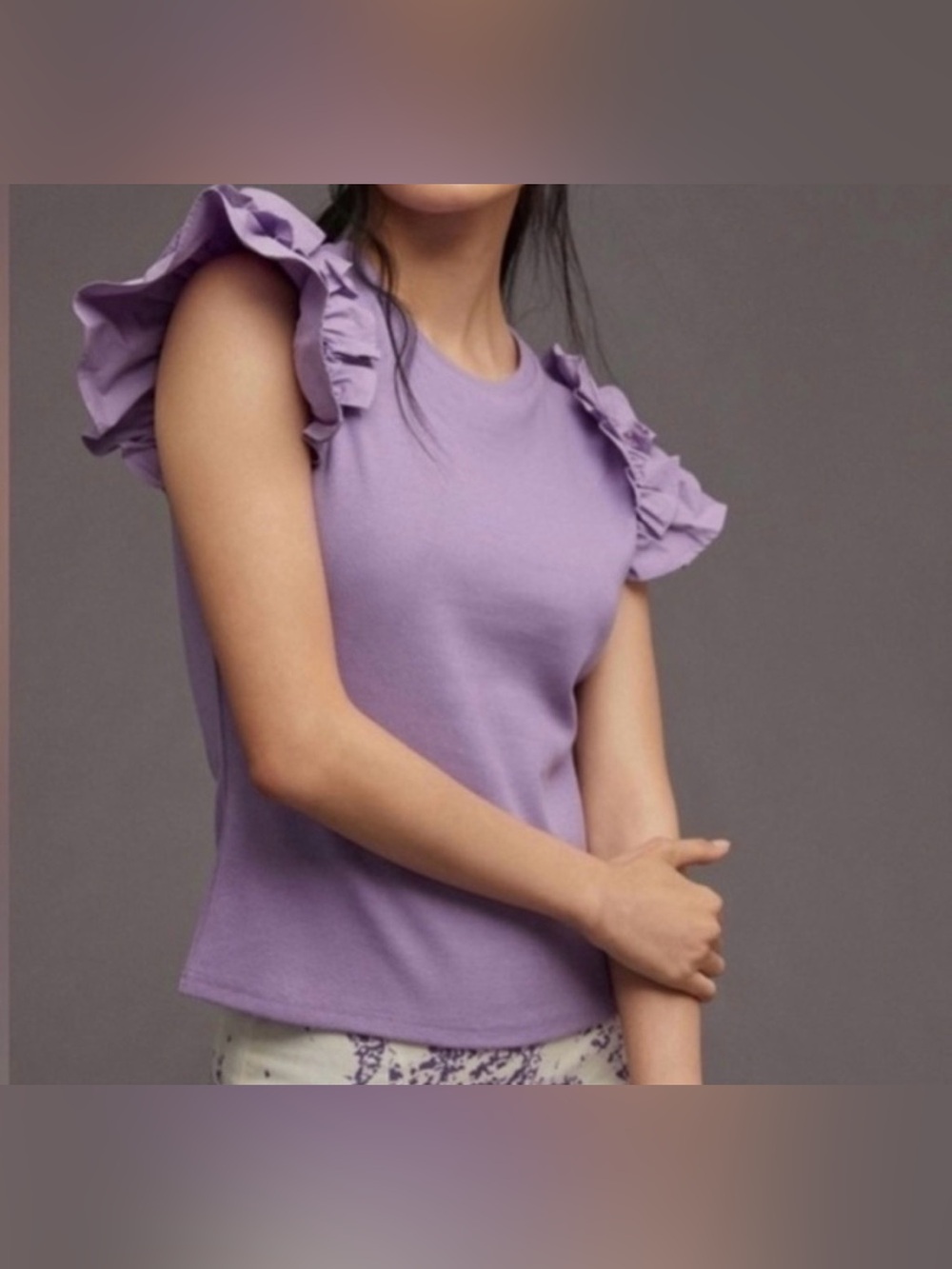 Anthropologie Lavender Ribbed Flutter Sleeve Blouse Size Medium